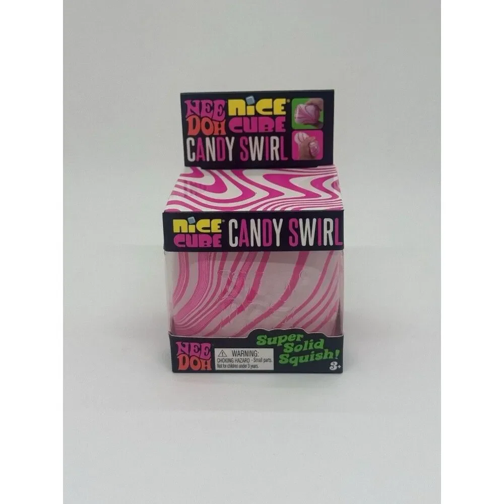 Nee Doh Nice Cube Candy Swirl Super Solid Squish Squeeze Toy Pink Clear